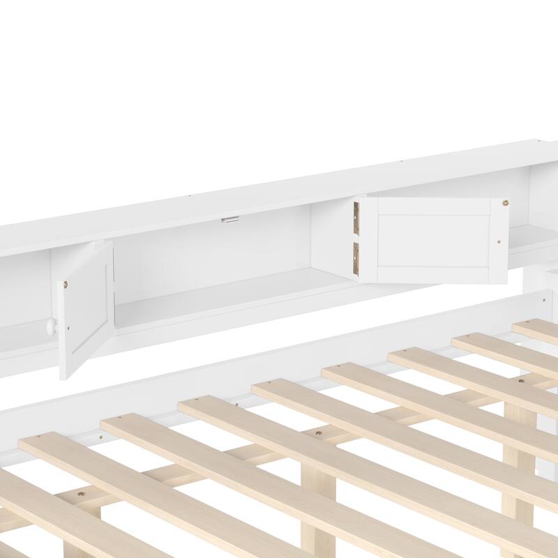 Full/Twin Daybed with Trundle & Storage Drawers - Wood Frame with Side Shelves and Desk