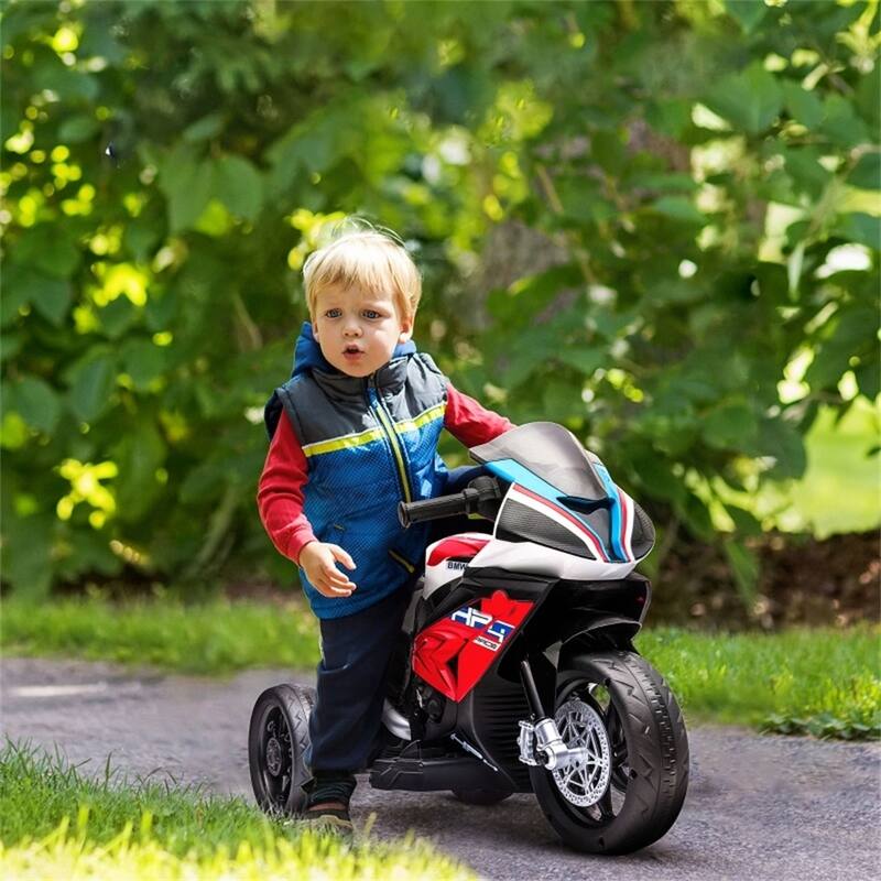 6V Kids Ride-On Motorcycle with Rechargeable Battery and Training Wheels Horn Headlights - 32.5" L x 16.5" W x 21.25" H - Red
