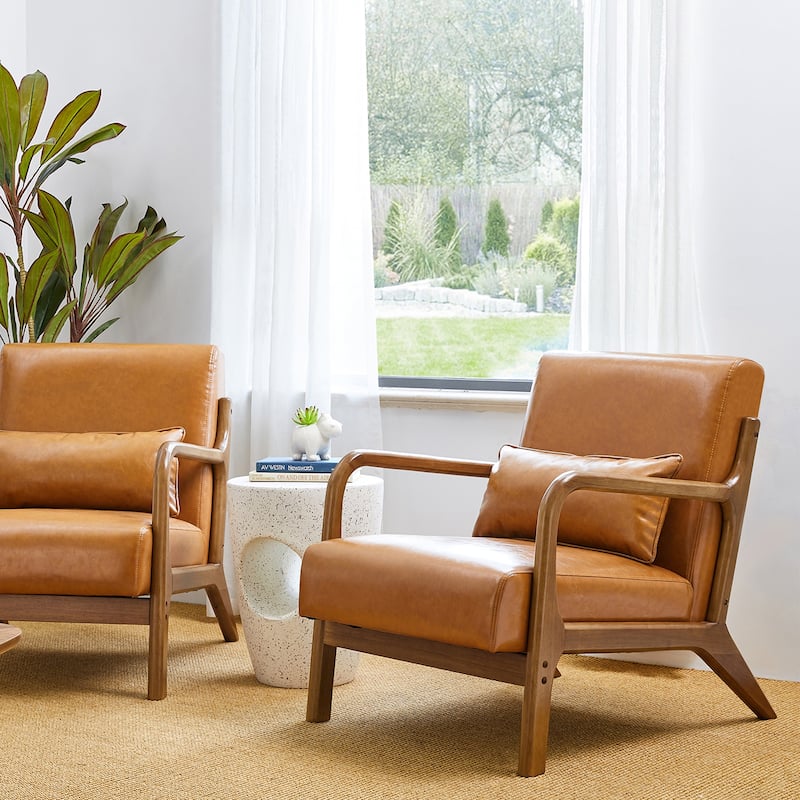 Glitzhome Set of 2 30.75"H Mid-Century Modern PU Leather Accent Chairs with Cushion - 25.75"W x 33.75"D x 30.75"H