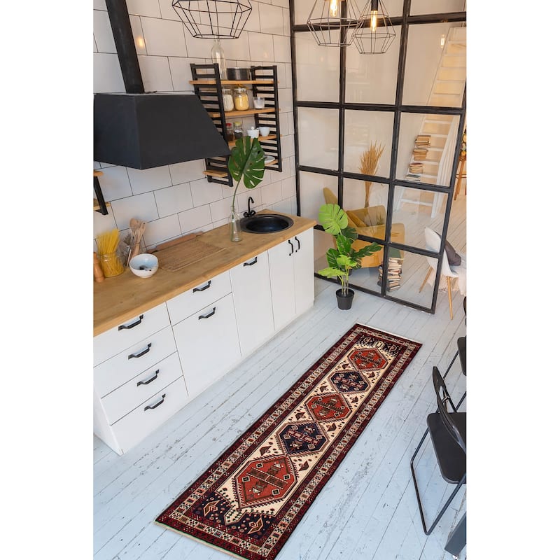 ECARPETGALLERY Hand-knotted Konya Anatolian Cream Wool Rug - 2'5 x 9'1