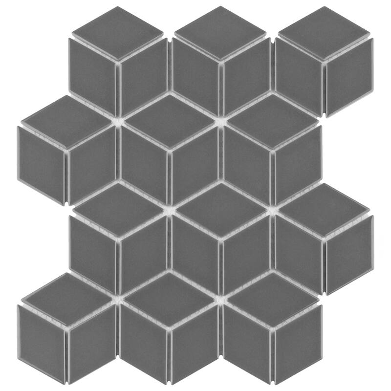 Merola Tile Metro Rhombus Glossy Grey 10-1/2" x 12-1/8" Porcelain Floor and Wall Tile - Case (10 Tiles)