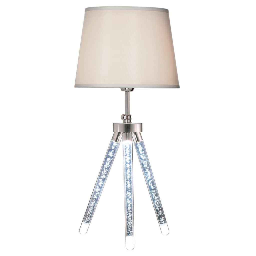 28 Inch Table Lamp, LED Tripod Base, Acrylic and Sand Chrome Finished Metal