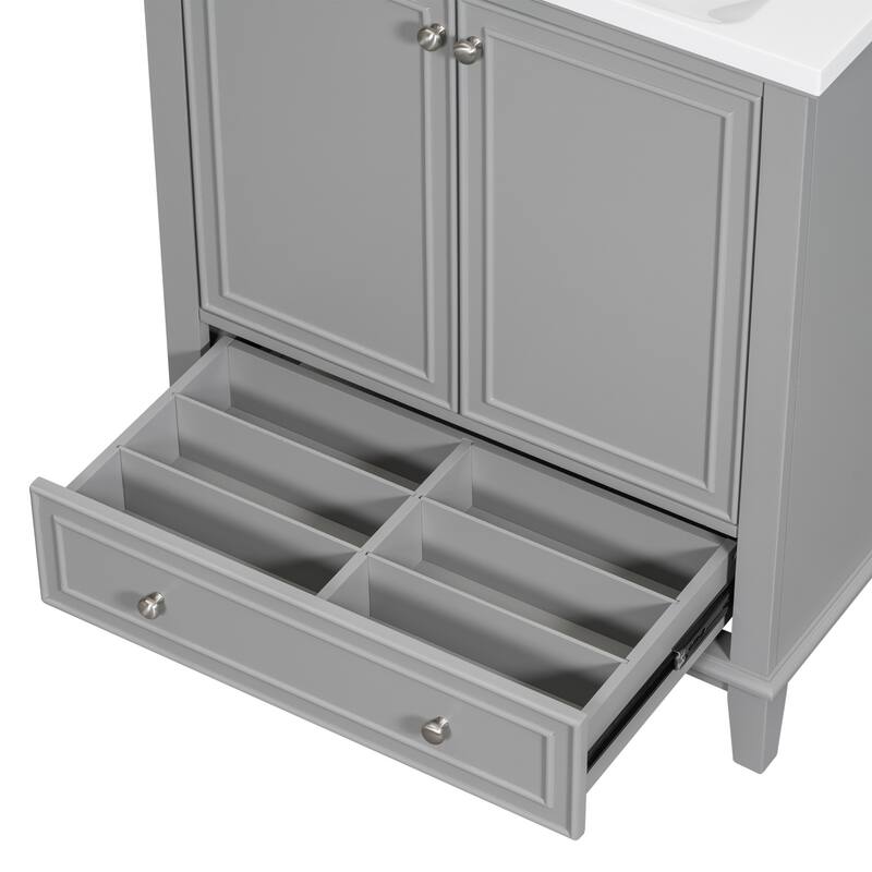 30'' Solid Wood Bathroom Vanity with Multifunctional Cabinet, Drawers, and Ceramic Sink