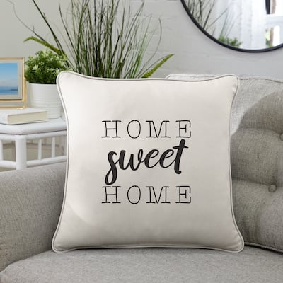 Sunbrella Indoor/Outdoor Single Embroidered Pillow - "Home Sweet Home" - 18 in L x 18 in W