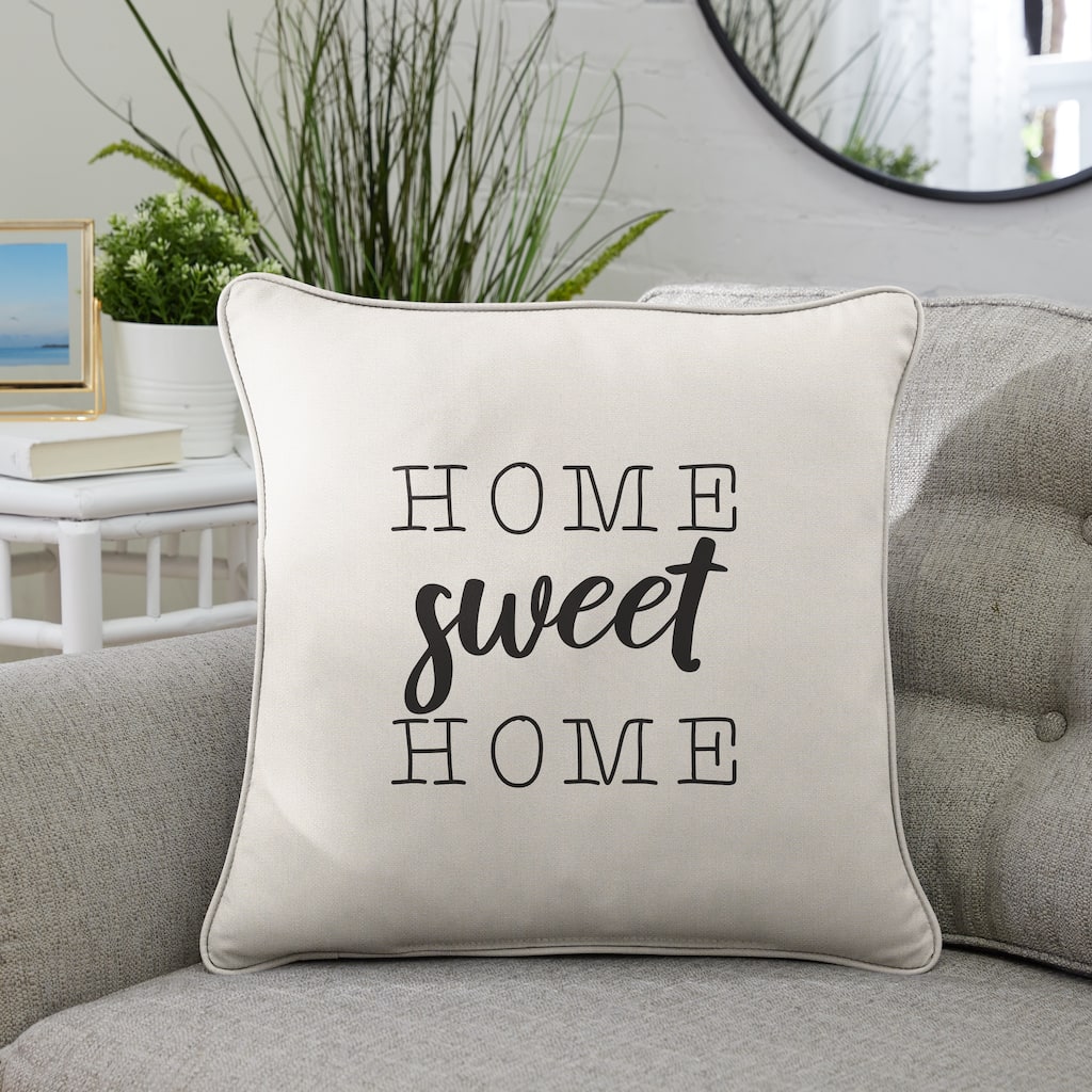 Sunbrella Indoor/Outdoor Single Embroidered Pillow - "Home Sweet Home" - 18 in L x 18 in W
