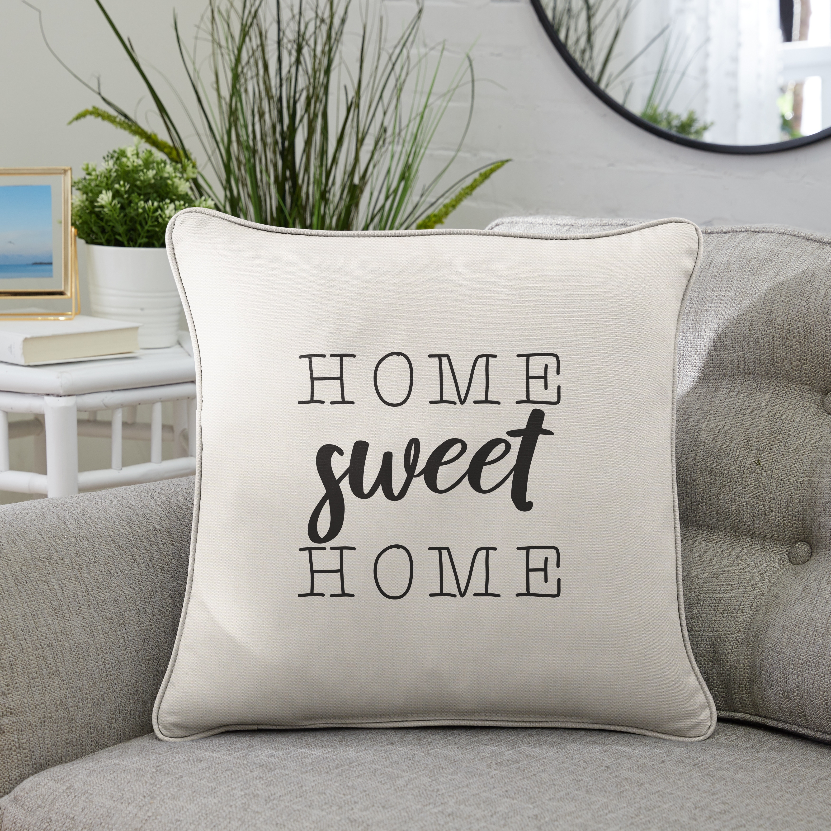Sunbrella Indoor/Outdoor Single Embroidered Pillow - "Home Sweet Home" - 18 in L x 18 in W