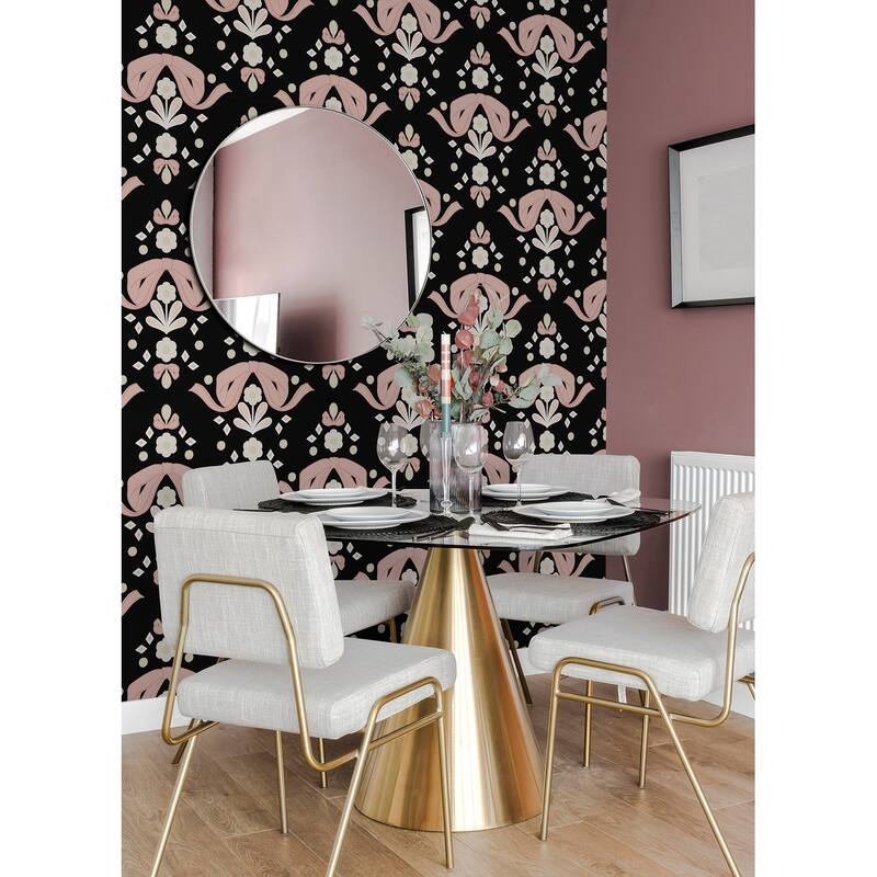 Lele Sadoughi Bow Damask Black Peel & Stick Wallpaper