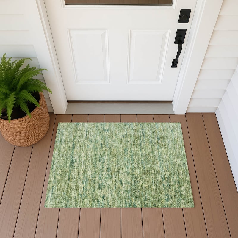 Machine Washable Indoor/ Outdoor Traditional Harmony Chantille Rug - Olive - 1'8" x 2'6"