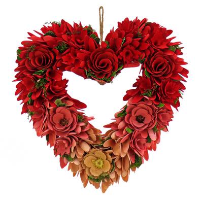 16" Red Ombré Floral Valentine's Heart Wreath