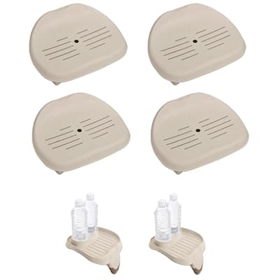 Intex Slip Resistant Spa Seat (4 Pack) & Cup Holder & Refreshment Tray (2 Pack) - 9