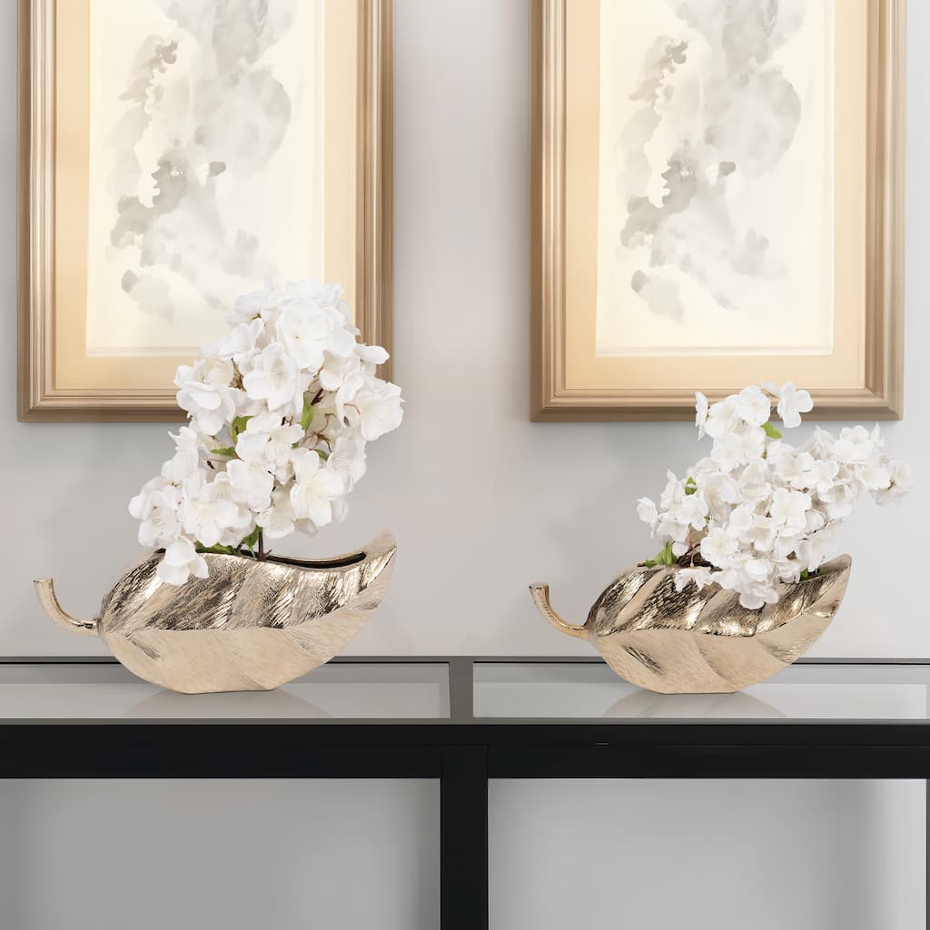 Sagebrook Home Elegant Leaf-Design Vases, Gold, Ideal for Home Decor Enthusiasts, Chic Centerpiece Addition, Set of 2