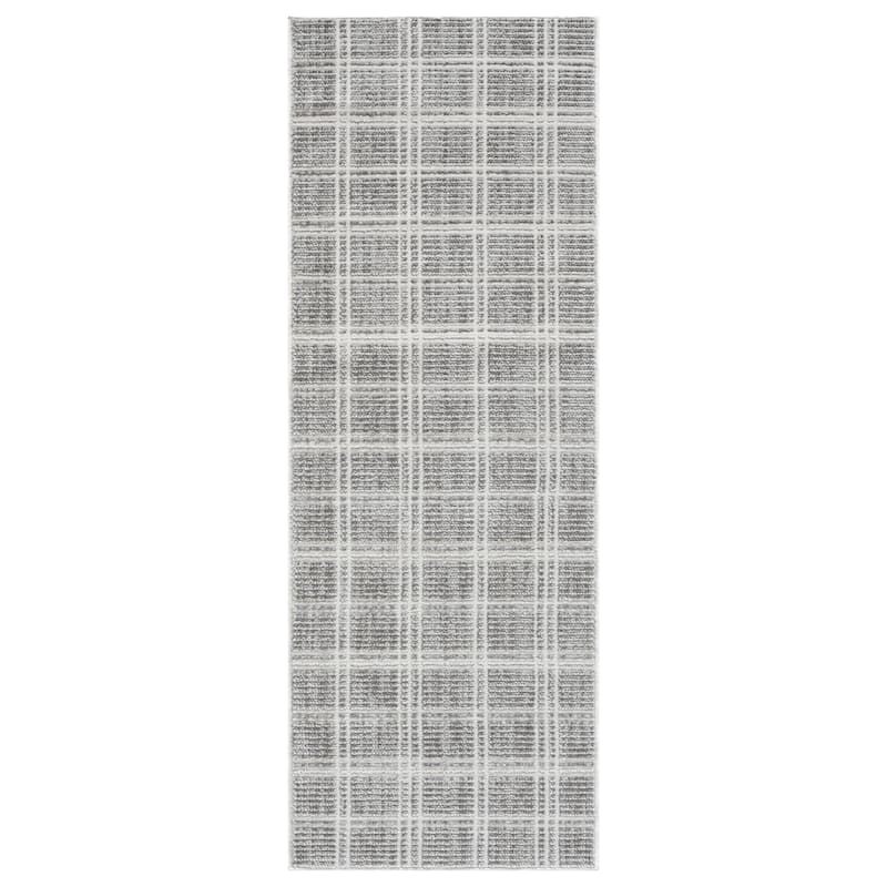 Nomad Collection Plaid Patterned Area Rug - Light Gray/White - 2'4 x 8' Runner
