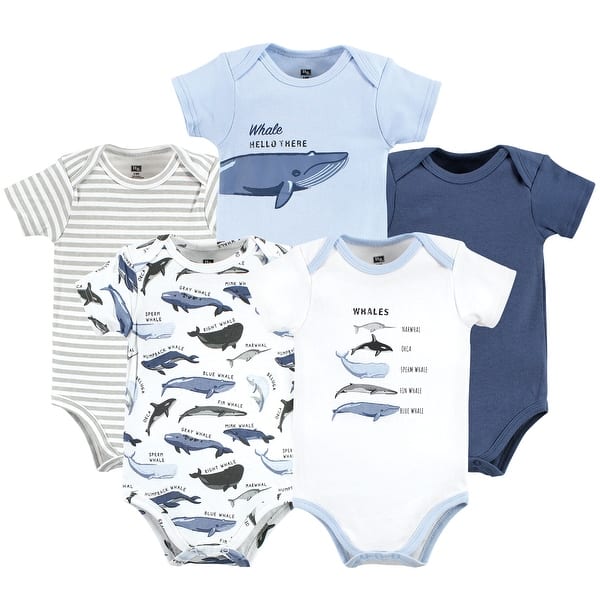 slide 1 of 1, Hudson Baby Infant Boy Cotton Bodysuits, Boy Whale Types 0-3 Months - Boy Whale Types