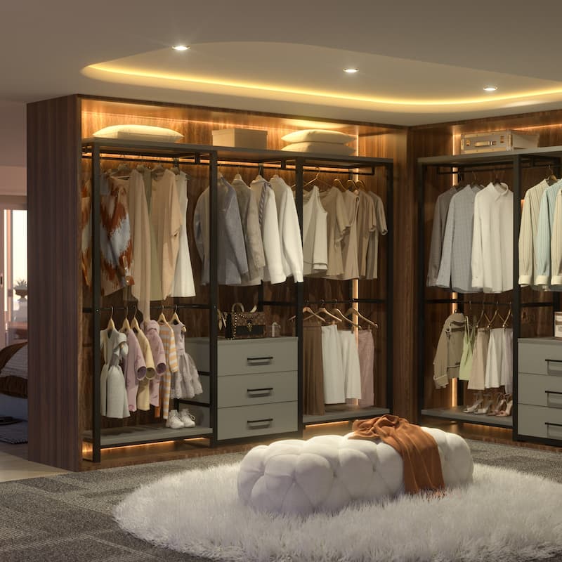 65.6'' Heavy-duty Garment Rack, Freestanding Closet Organizer with Fabric Drawers and 5 hanging Rods