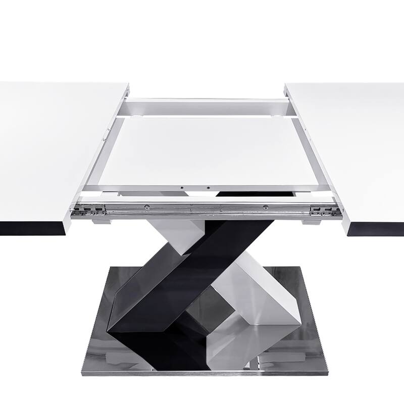 Modern Square Dining Table, Stretchable, with X-Shape Table Leg with Metal Base
