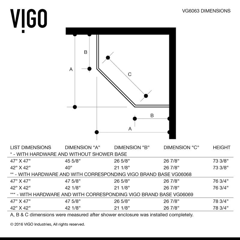 VIGO Gemini Frameless Hinged Neo-Angle Shower Enclosure and Base