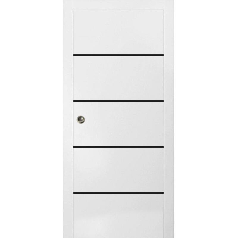 French Pocket Door 18x80 with Planum 0015 White Silk with Kit Trims Rail - 18" x 80"