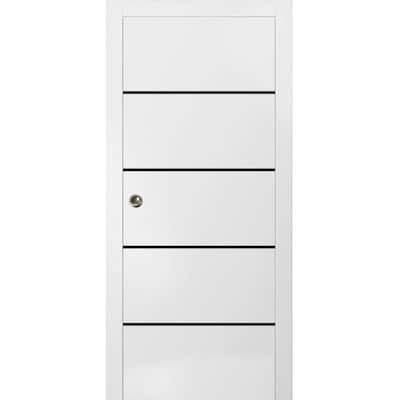 French Pocket Door 18x80 with Planum 0015 White Silk with Kit Trims Rail