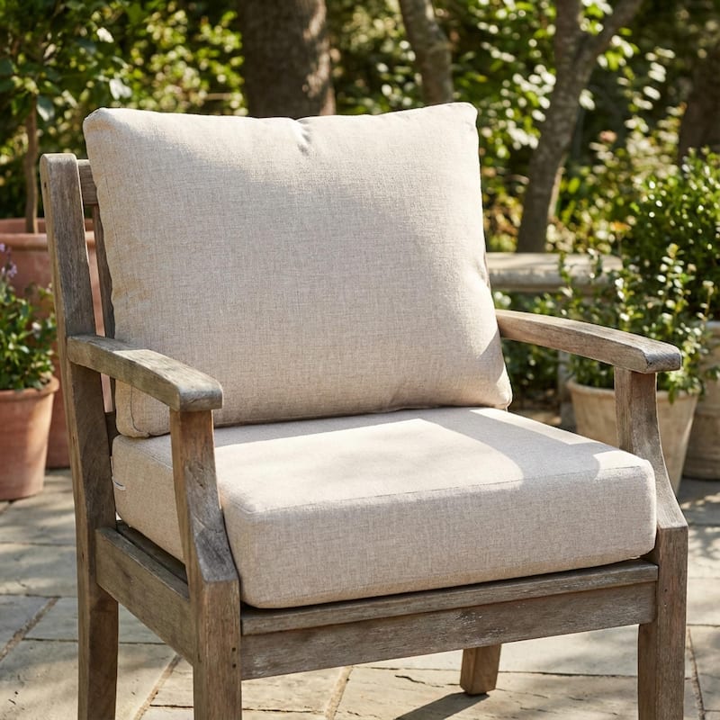 Roomfitters Noah Outdoor Club Chair Cushion Set with 5 Inch Thick Padding, Water Repellent Fabric - Beige