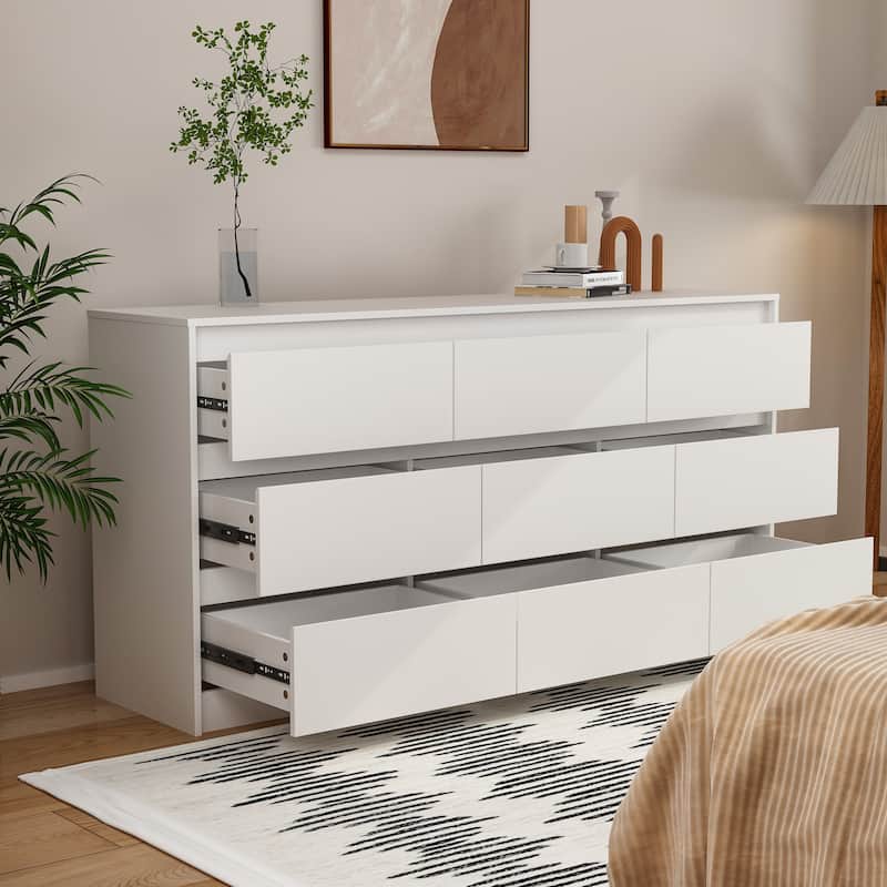 Modern Dresser for Bedroom 9 Drawers Wood Dresser Chest of Drawers