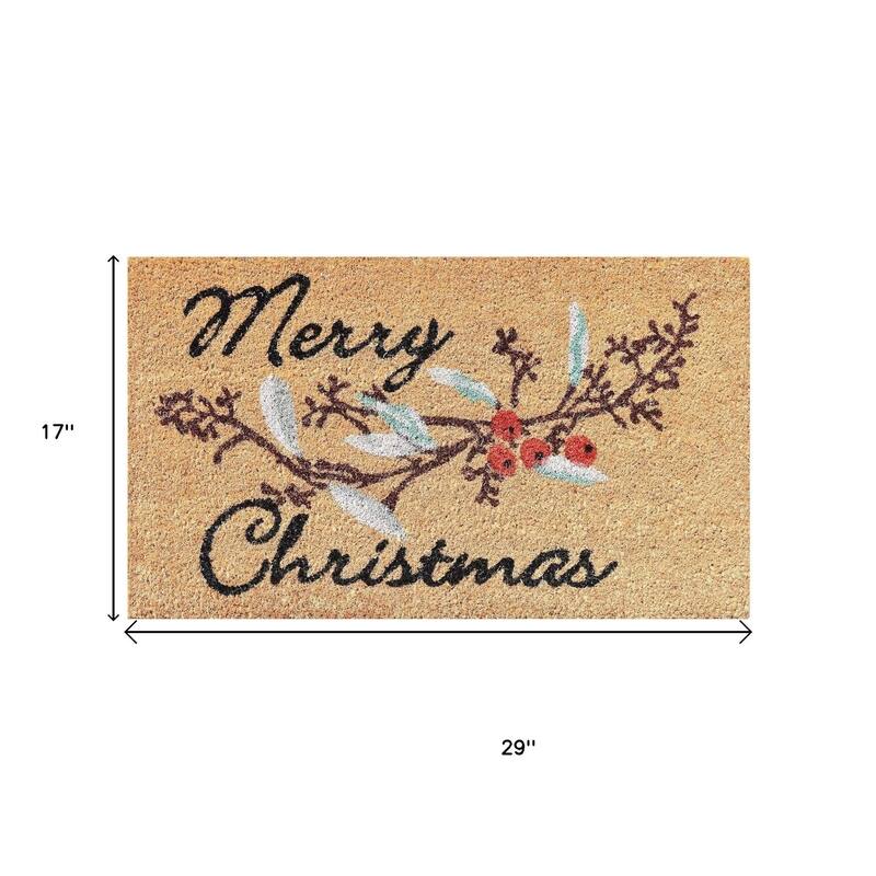 HomeRoots 17" X 29" Natural And Brown Merry Christmas Outdoor Coir Door Mat - 17.00' X '29.00