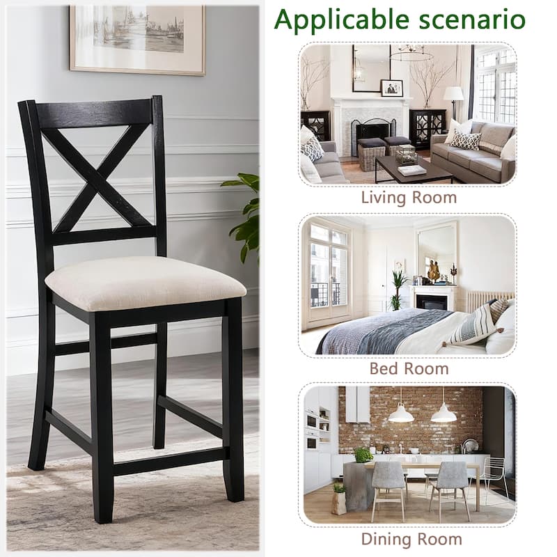 GDFStudio - Maison Modern Linen Upholstered Wooden Counter Height Dining Chairs Set, Padded Seat & Non-slip Feet Pads, Set of 4