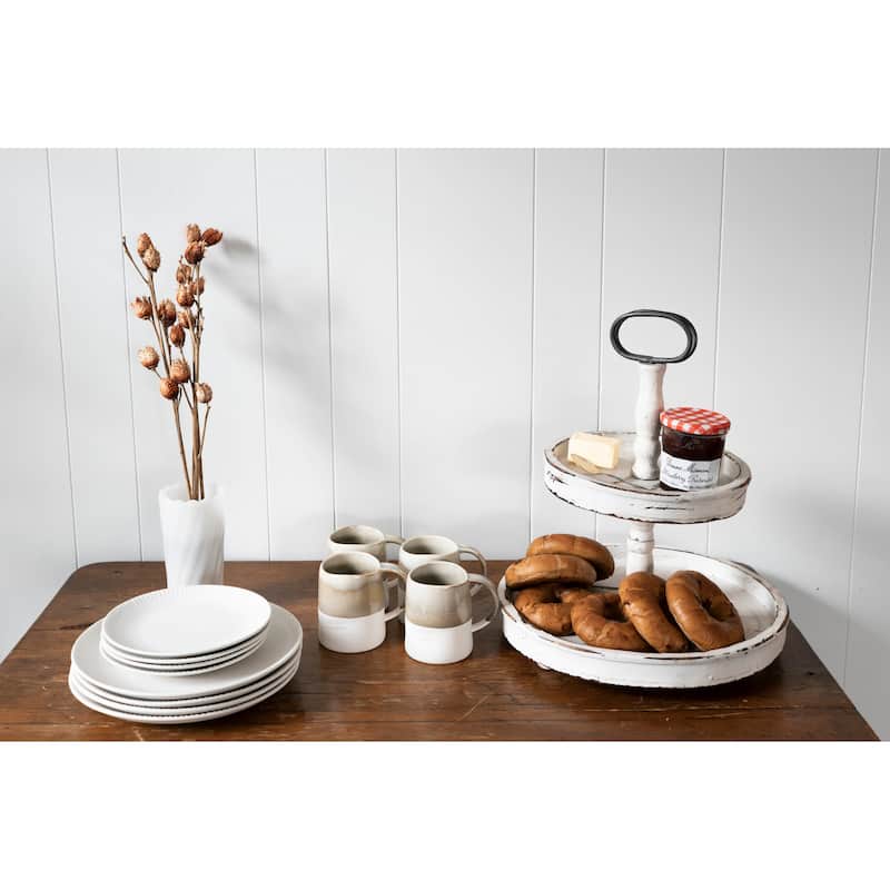 Distressed Wood 2-Tier Tray with Metal Handle