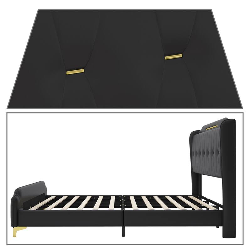 Modern PU Leather Upholstered Platform Bed - No Box Spring Needed