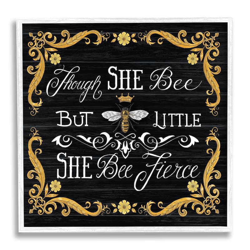 Stupell She Bee Fierce Female Motivational Phrase Vintage Pun Framed Wall Art - Black