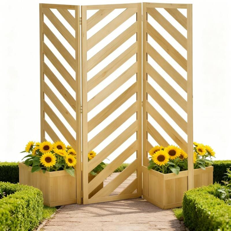 Decorative Garden Screen Built-In Planters for climbing vines grow