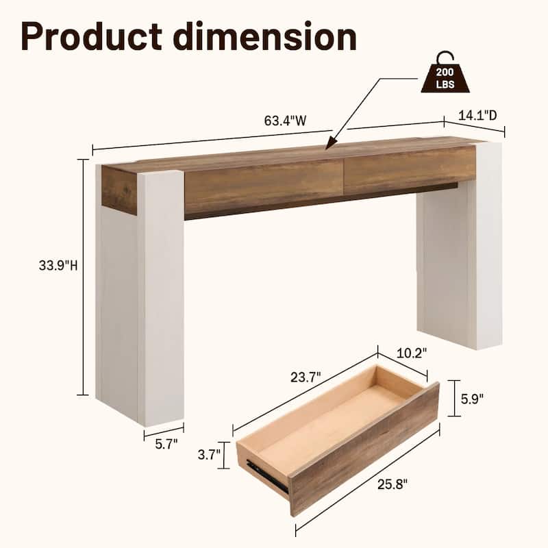 Modern Entryway Console Table, Thick Wood Sofa Table with Drawers