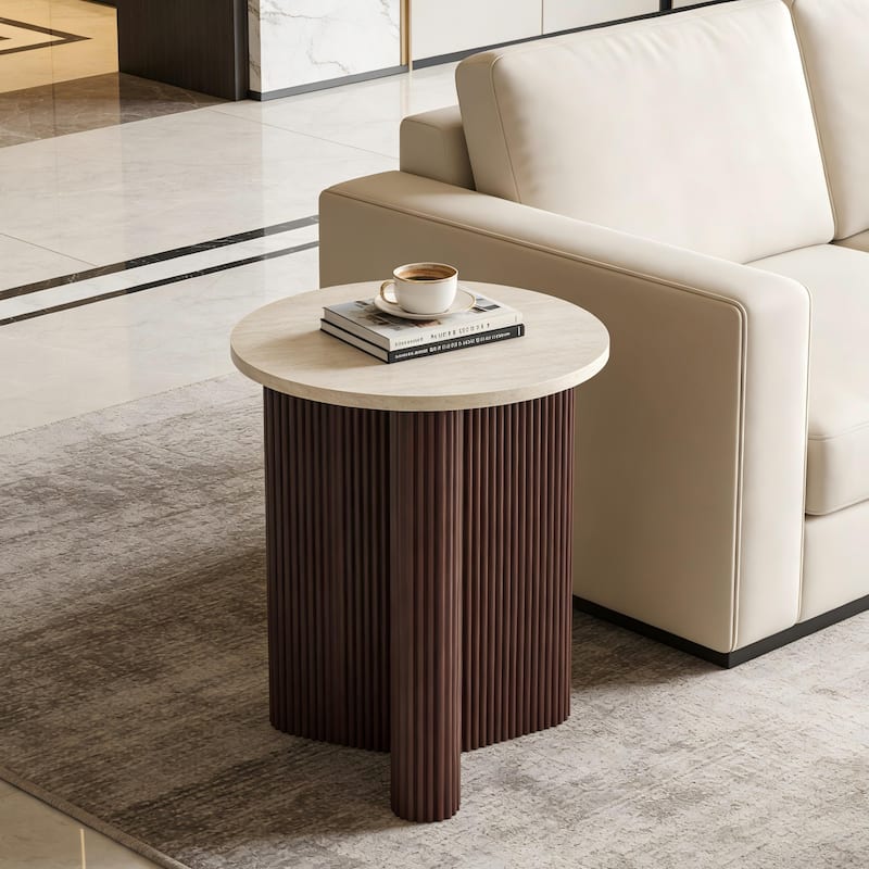 Christopher Knight Home - Arden Modern Marble Pattern Top Solid Side Table with Ribbed Brown Base