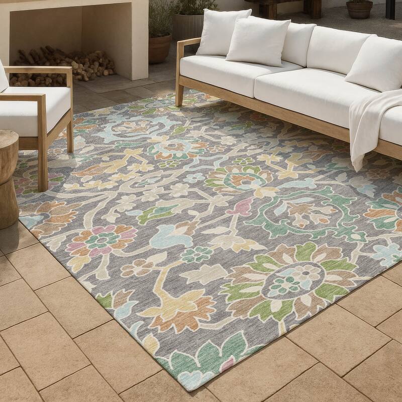Machine Washable Indoor/ Outdoor Traditional Blanca Chantille Rug - Gray - 9' x 12'