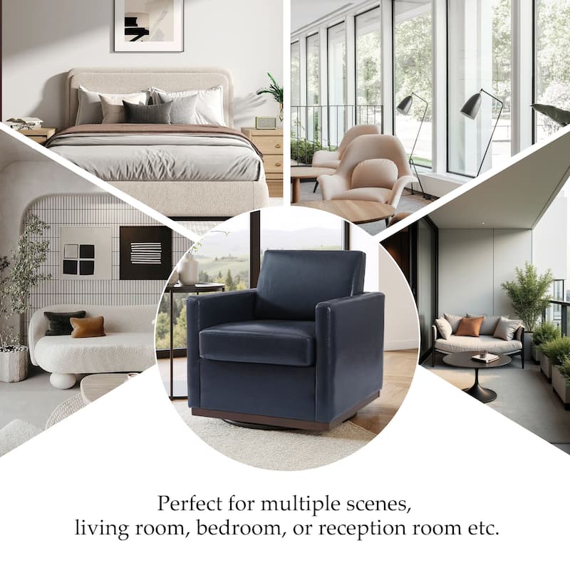 Chenille Leather Modern Swivel Accent Chair