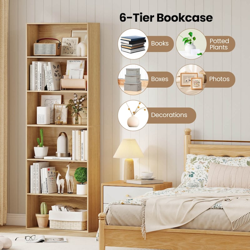 Costway 70" Tall 6-Tier Bookcase with 6 Open Shelves Anti-Toppling - See Details