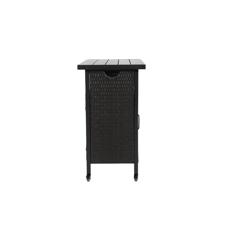 Anmytek Dark Brown Wicker Rolling Storage Cabinet with Doors for Patio Pool Deck Outdoor
