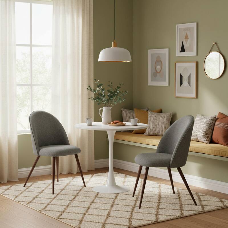 Homy Casa Modern 3-Piece Dining Set with White Round Tulip Table and Upholstered Chairs