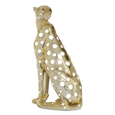 Polystone Leopard Decorative Sculpture - Gold or Silver - Roche River Decor