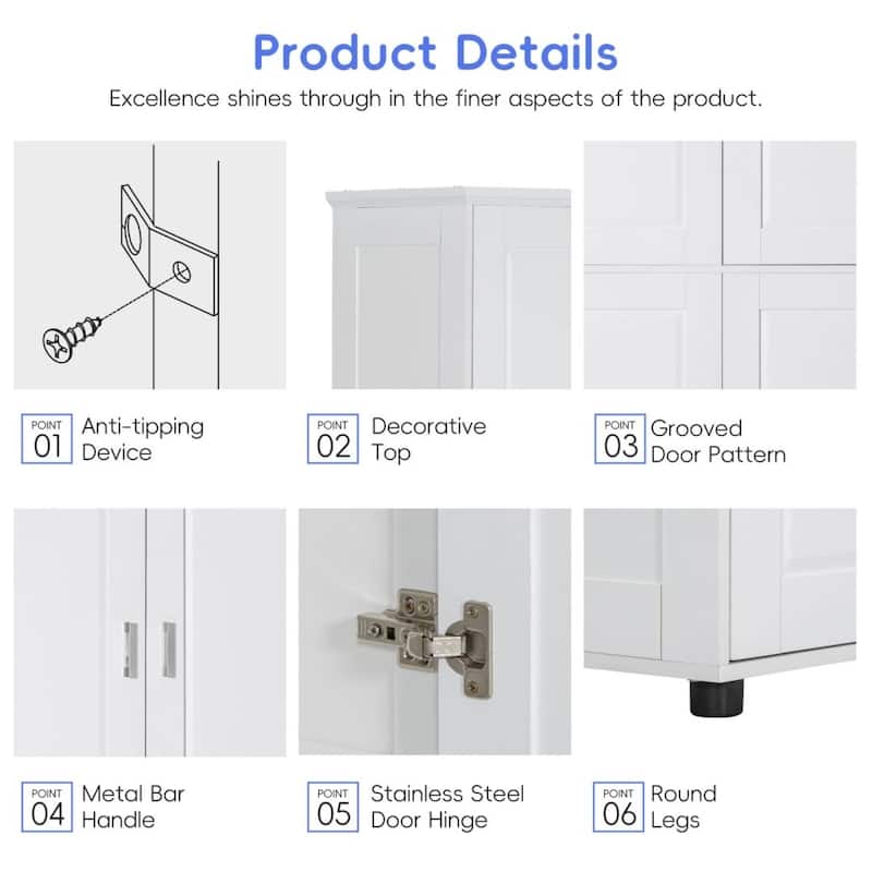 Tall and Wide Bathroom Floor Storage Cabinet Bathroom Storage Unit Freestanding Cabinet with 4 Doors Adjustable Shelves