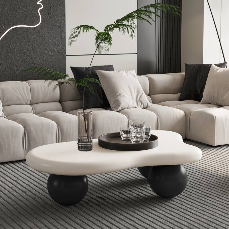 40 Inch Cloud Shaped Coffee Table with 3 Ball Legs