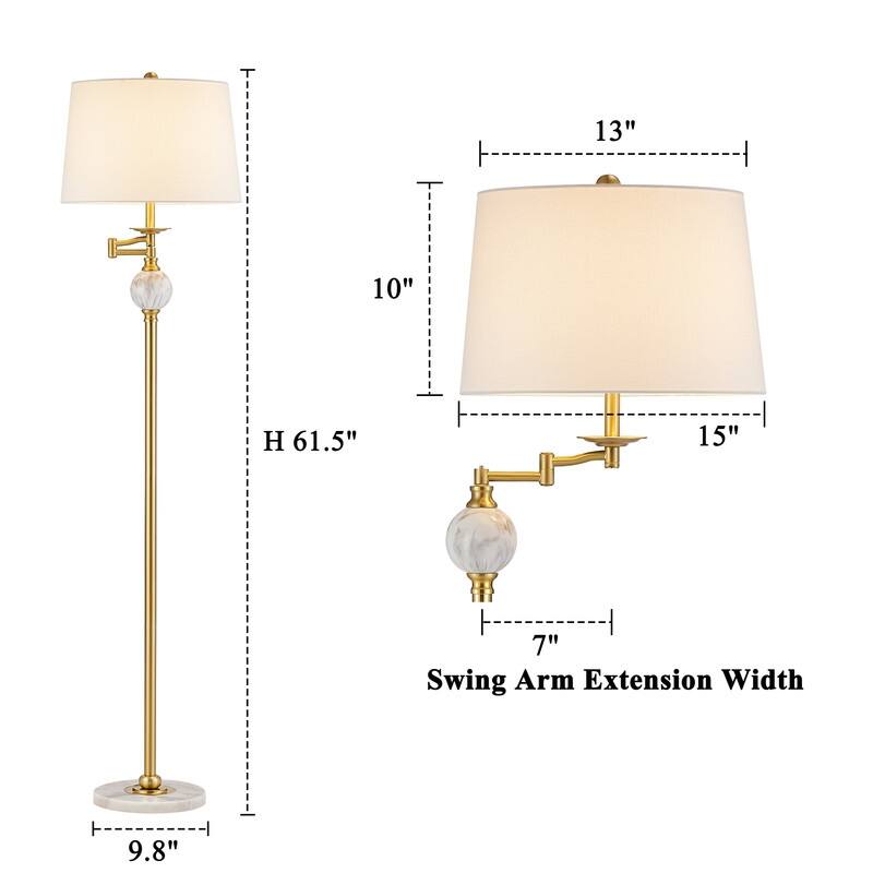 KAWOTI 61.5inch Swing Arm Floor Lamp with Marble Base