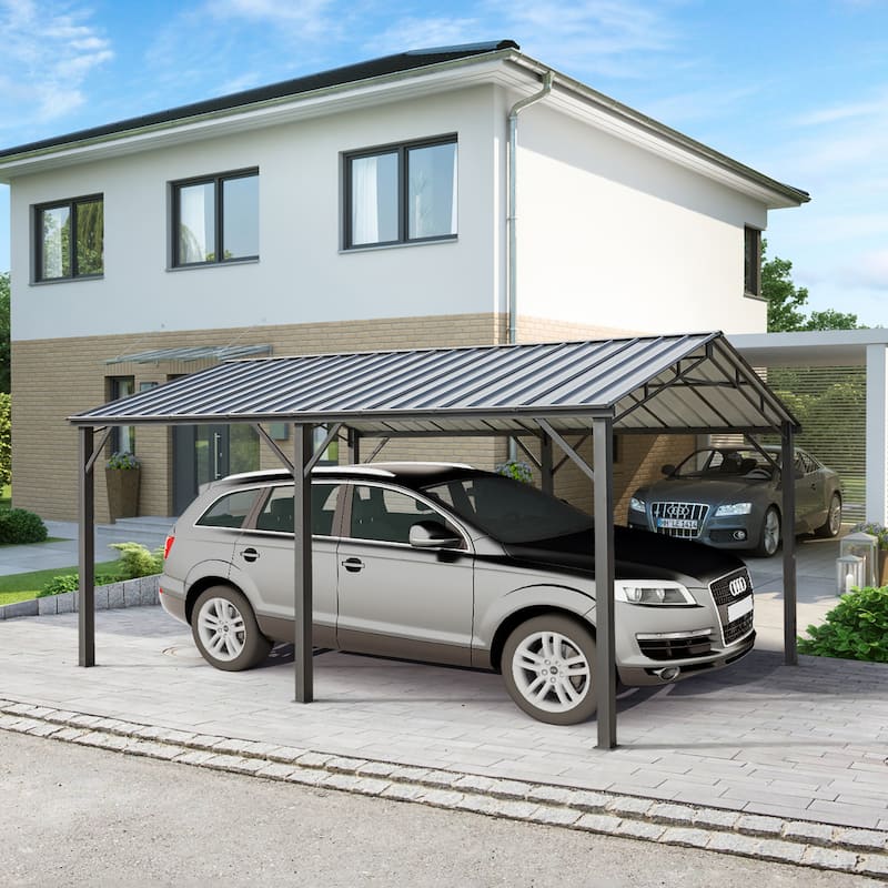 EROMMY Multi-Purpose Outdoor Shelter with Sturdy Galvanized Steel Roof, Ideal for Cars, Boats, and Tractors - 10'x16'