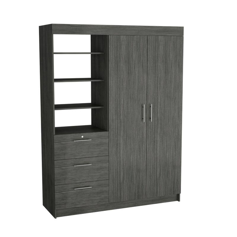 20.5" Modern Double-door Armoire with Three Large Drawers and 3-Tier Shelfs