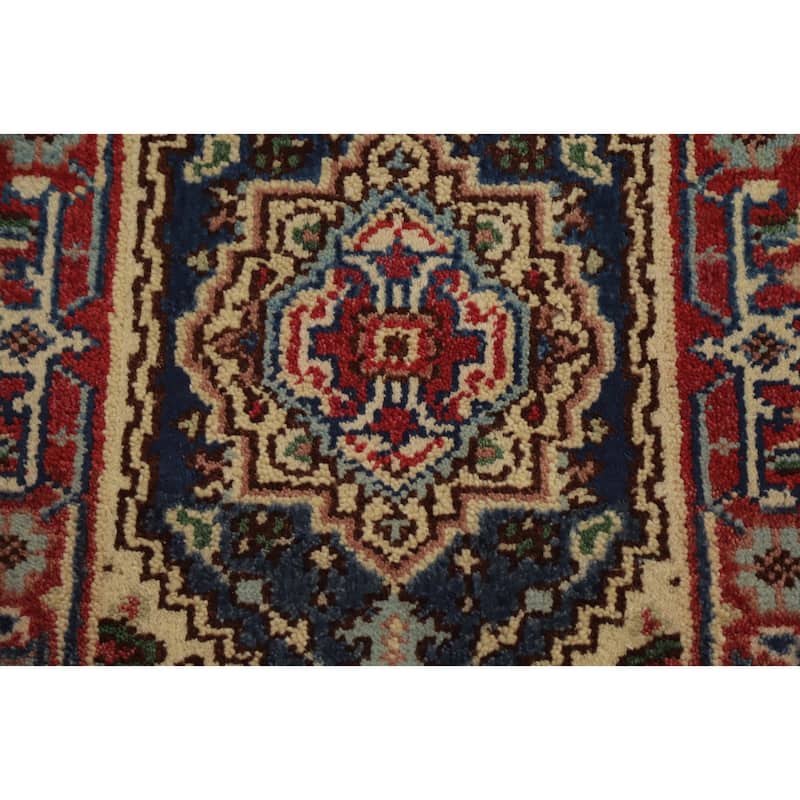 Hand Knotted Oriental 100% Wool Carpet Traditional Medallion Navy Blue & Blues Heriz (serapi) Area Rug - 3' 0'' X 2' 0''