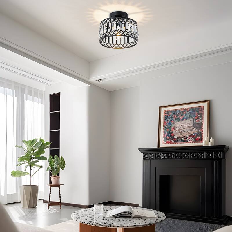 Starsky Luxury Crystal Drum Dimmable Semi Flush Mount Light