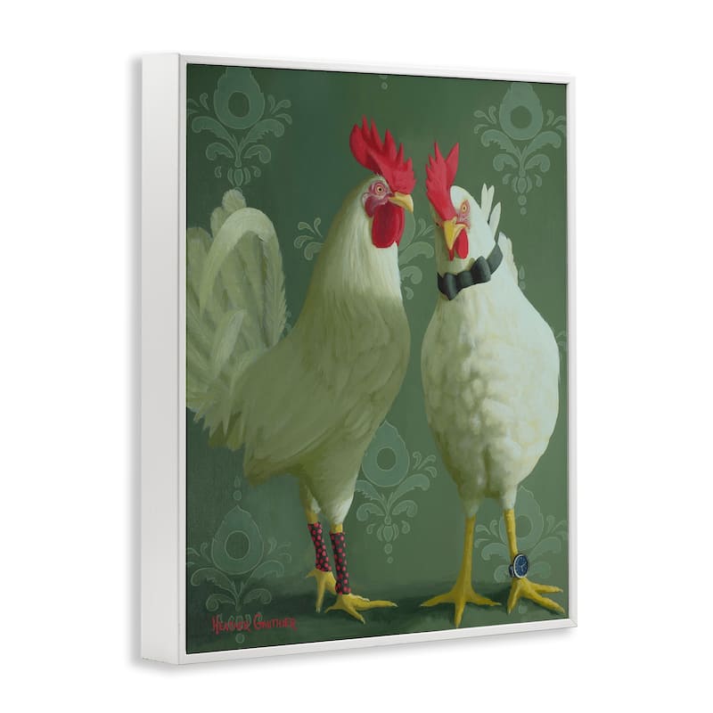 Stupell Stylish Roosters Pair Framed Giclee Art Design By Heather Gauthier