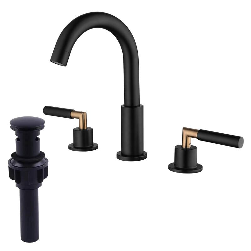 8 Inch Widespread Bathroom Faucet with Drain Assembly 3 Holes Brass Modern Matte Black Bathroom Sink Basin Faucets - Matte Black
