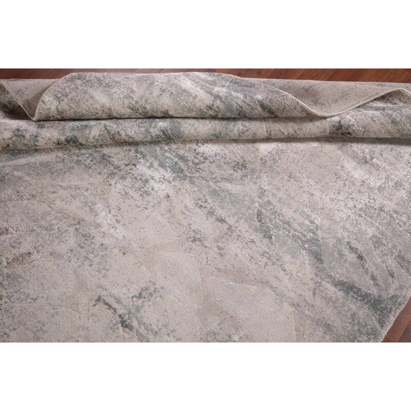 All-Over Abstract Indian Area Rug Handmade Beige Wool Carpet - 5'6"x 7'11"