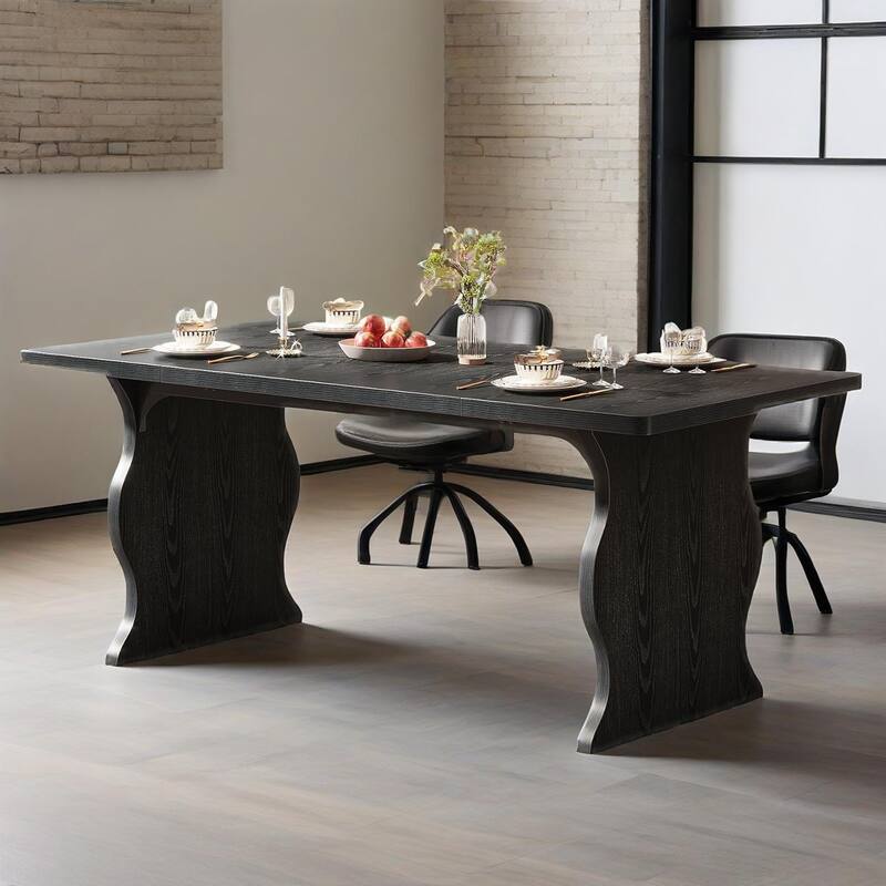 Modern Black Rectangular Dining Table 63 Inch MDF Scratch Resistant for 4 to 6 People with Adjustable Feet
