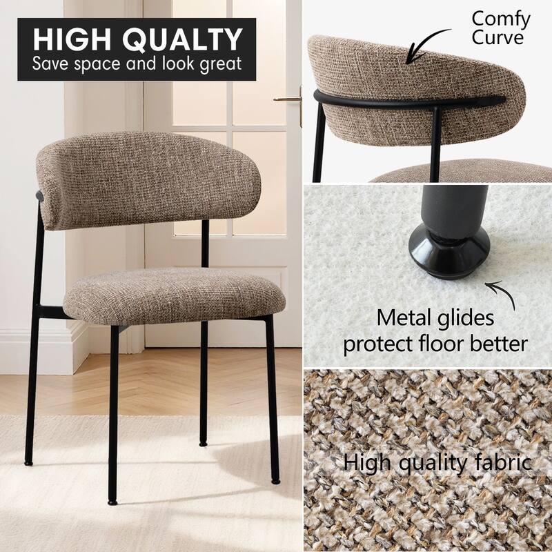 Modern Upholstered Dining Chairs with Curved Open Back and Black Metal Legs (Set of 4)
